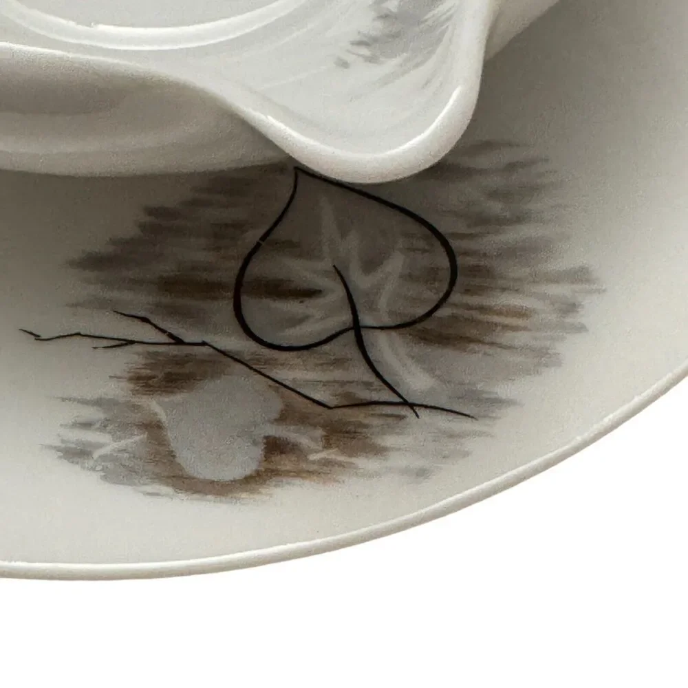 Vintage Raynaud & Co Limoges Gravy Boat with Attached Plate Pattern Windblown